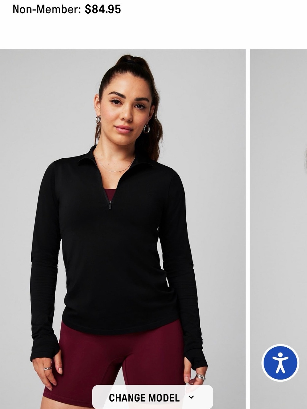 Fabletics Black Half-Zip Long Sleeve Top